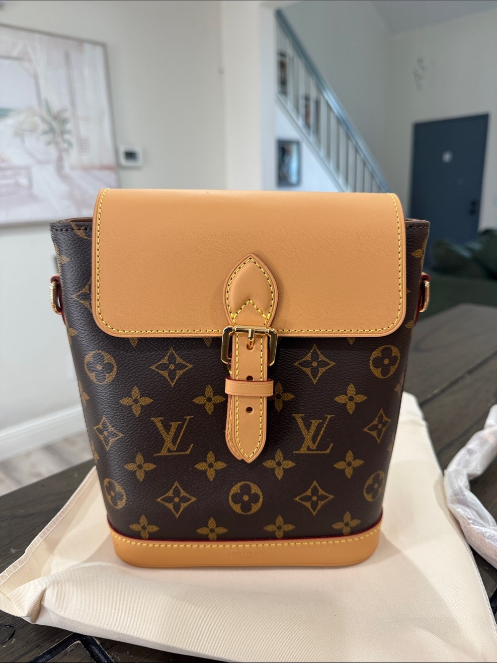 8x7 backpack Brown Monogram with Tan Leather Flap
